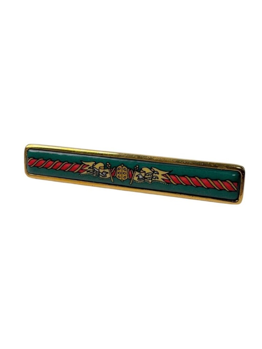 Hermes Brooch Enamel Cloisonne Green Gold